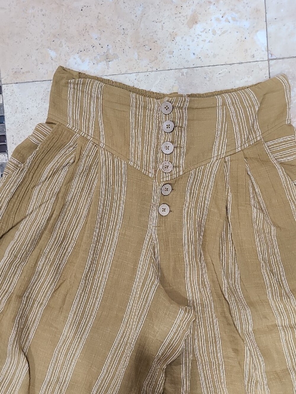 Free People Wide-Leg Striped Culotte Pants in Mustard and Cream - Picture 2 of 10